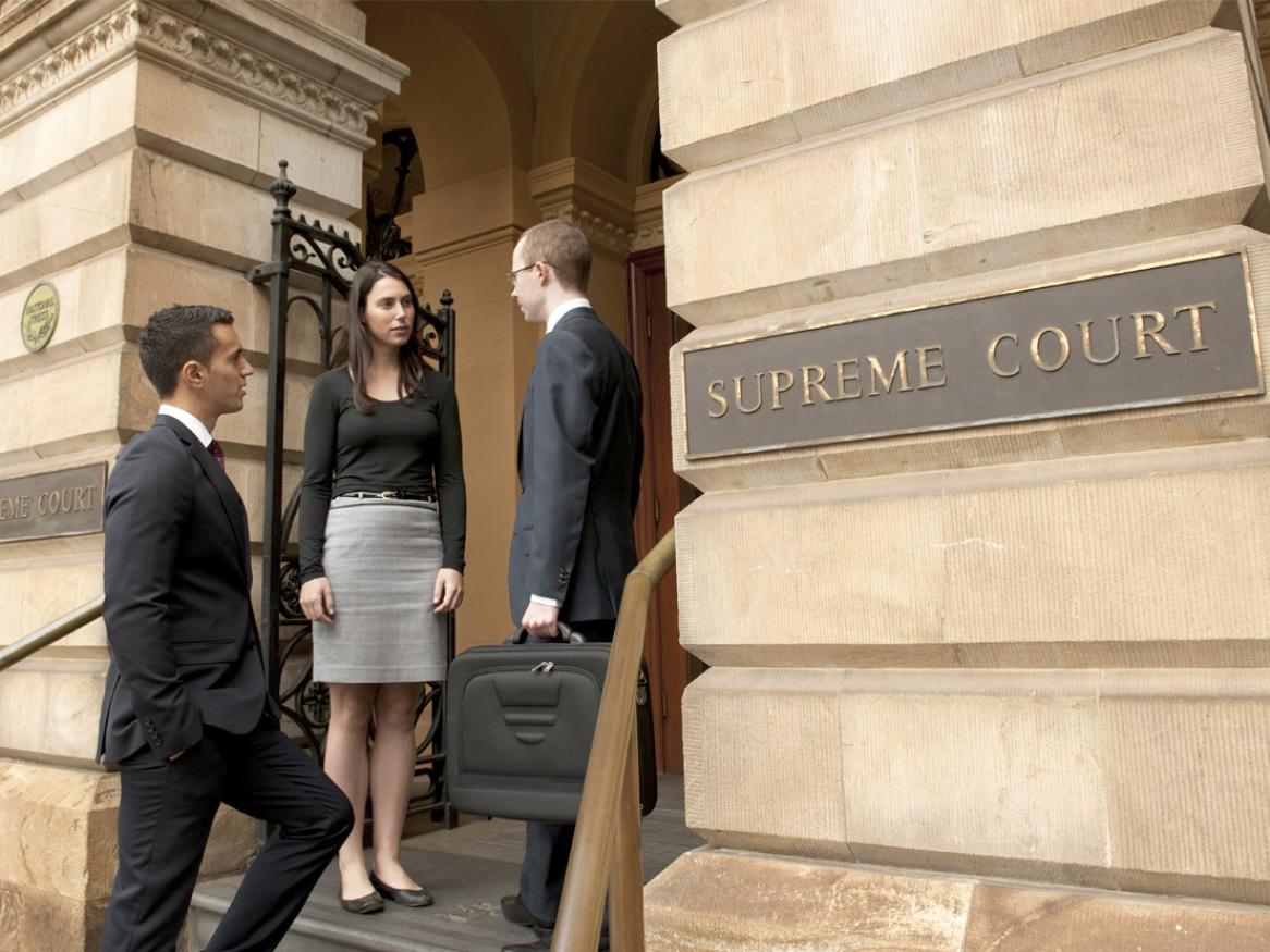 Students standing on steps at the Adelaide Supreme Court